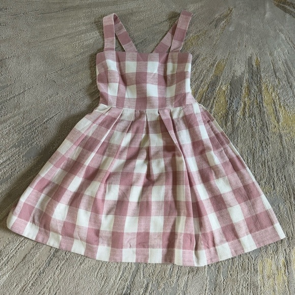 Gal Meets Glam Polly Pink White Gingham Linen Blend mini Dress 12 petite - Picture 12 of 13